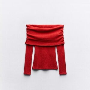 Zara Red off the shoulder textured top